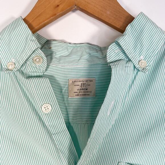 J. Crew Oversized Secret Wash Banker Stripe Button Down Shirt Green - Picture 3 of 13